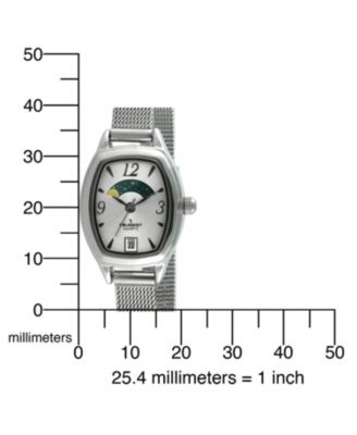 Women's Silver Dial Sun Moon Watch 30x20mm Mesh Bracelet