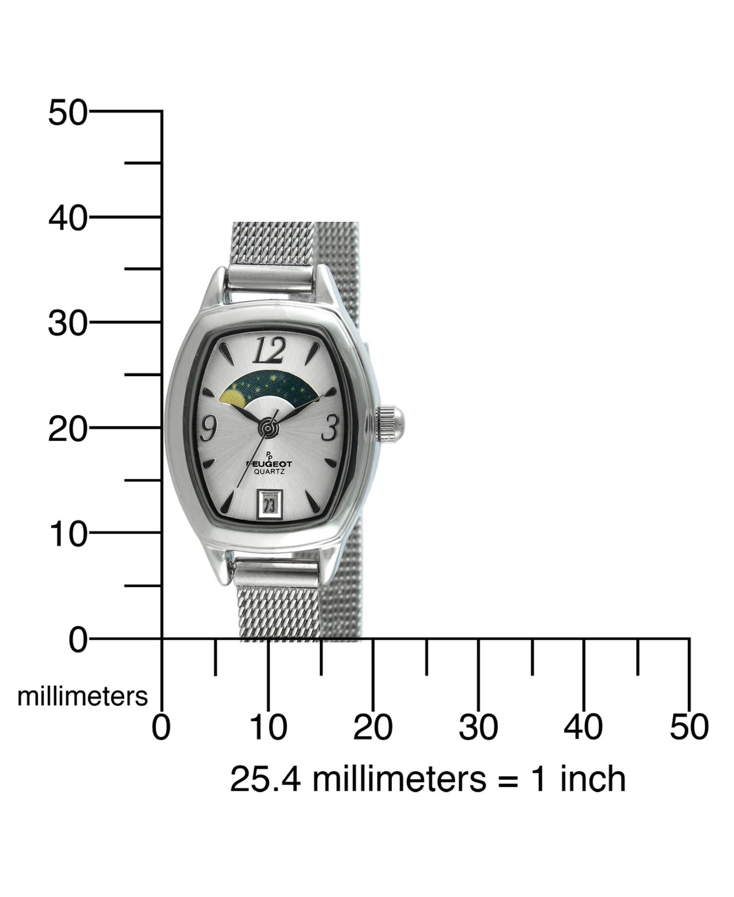 Women's Silver Dial Sun Moon Watch 30x20mm Mesh Bracelet
