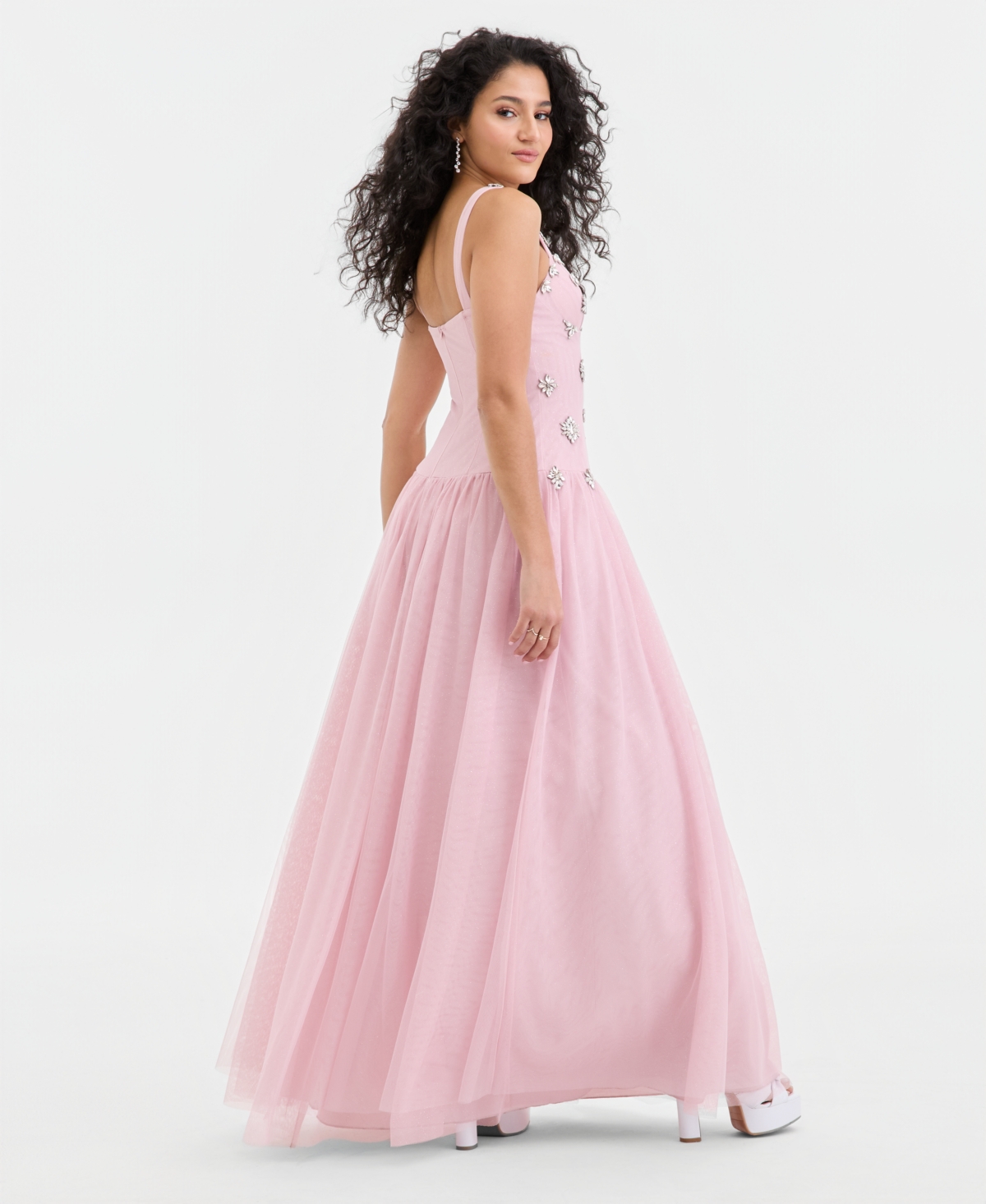 Say Yes Juniors' Sweetheart-Neck Embellished Mesh Gown