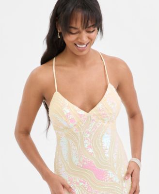 Juniors' Sequined Lace-Up Gown