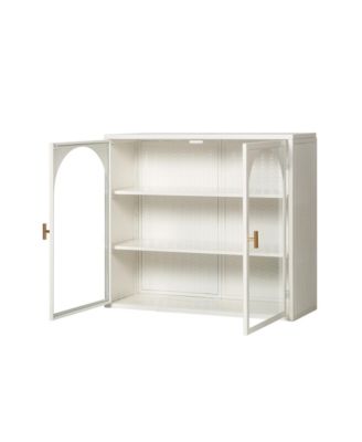 27.56" Two-Door Wall Cabinet with Glass Doors and Three-Tier Storage Featuring Woven Pattern for Living Spaces