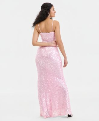 Juniors' Sweetheart-Neck Sequin Gown