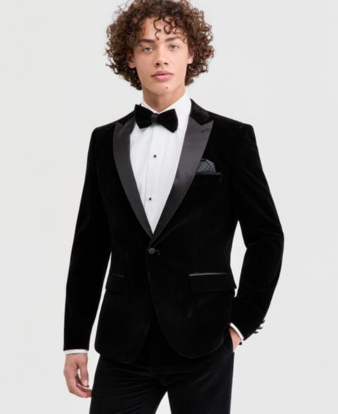 Мужской пиджак Tom Baine Slim Fit Peak Lapel Velvet Sport coat, цвет: Чёрный