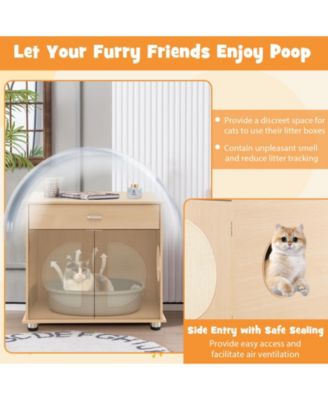 Cat Litter Box Enclosure with Sisal Scratching Doors and Storage
