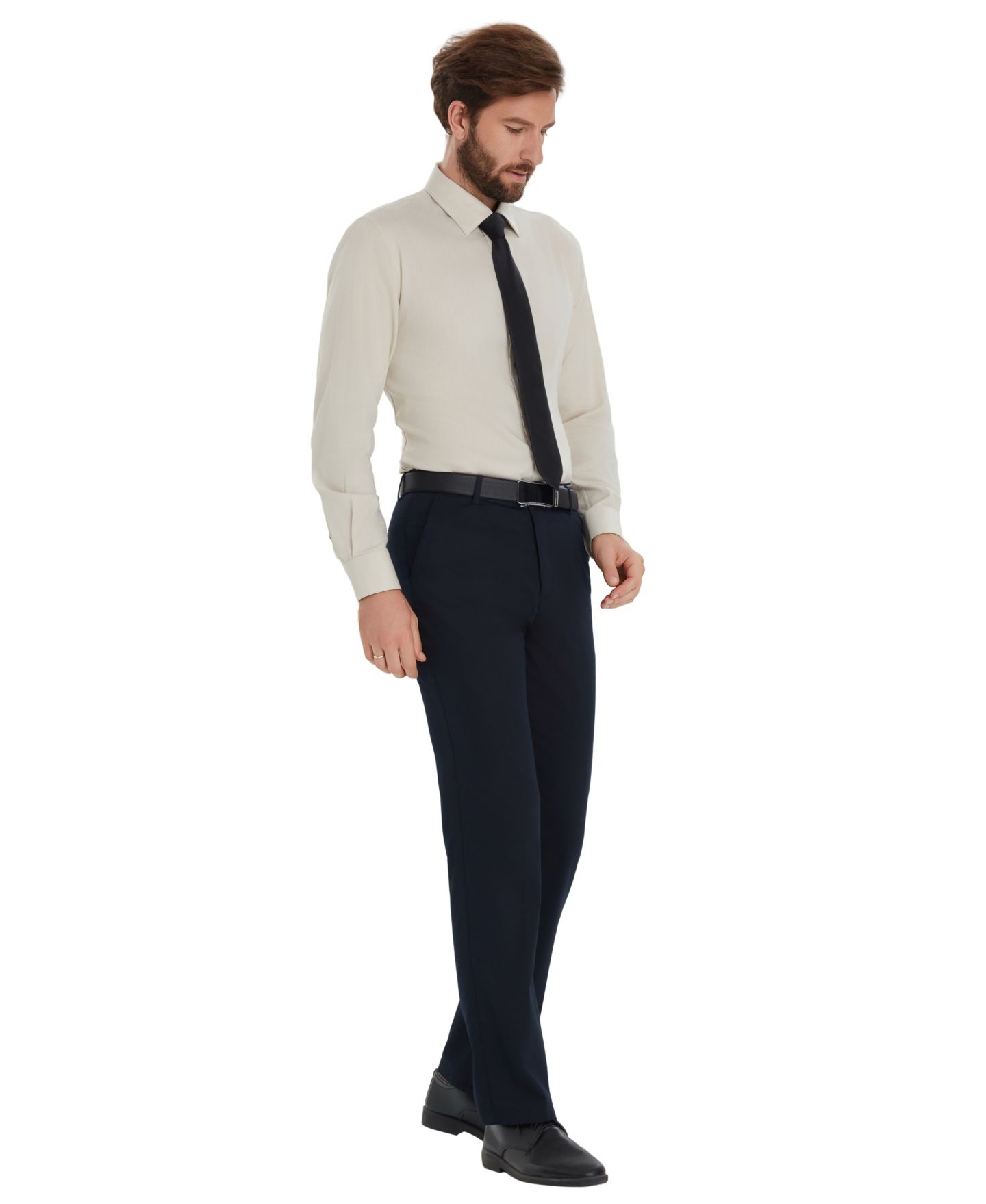 Мужская рубашка Alfani Herringbone Slim-Fit Dress Shirt, цвет: Бежевый — фото 3