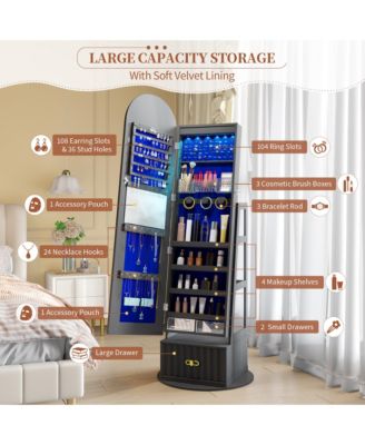 63" Jewelry Cabinet with Drawer and Rotating Full-Length Mirror