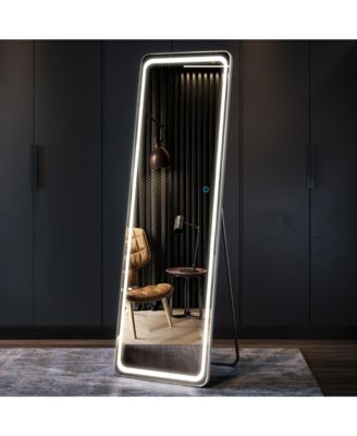 LED Full-Length Mirror with Stand, Suitable for Outfit Checks.
