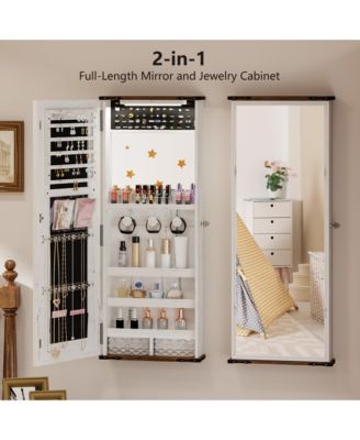 Wall/Door LED Jewelry Armoire with Rounded Corners & Storage