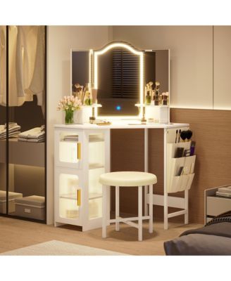 Tri-color Light Corner Vanity Desk with Mirror