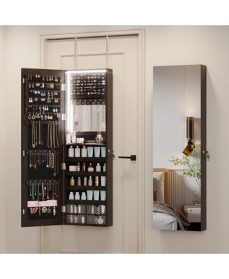 Wall/Door Mounted LED Jewelry Storage Mirror Cabinet