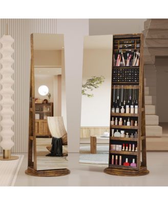 360&deg; Swivel Free-Standing Jewelry Armoire Cabinet with Mirror