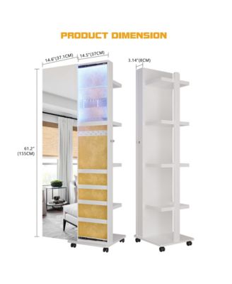 360&deg; Rotating LED Jewelry Armoire with Side Mirror & Shelves