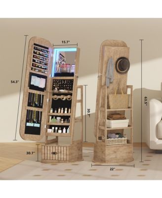 Arched LED Jewelry Armoire with Mirror and Drawers