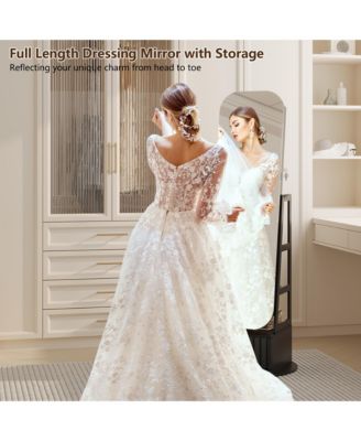 Arched LED Jewelry Armoire with Mirror and Drawers