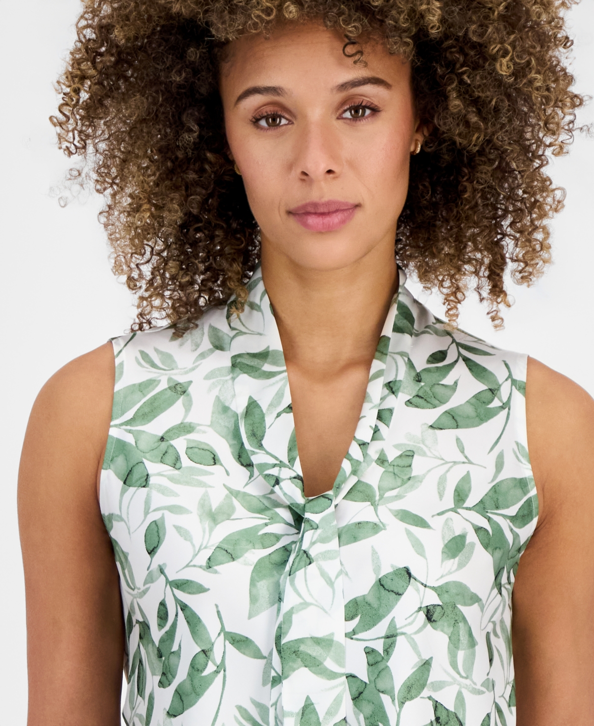 Kasper Women's Printed Tie-Neck Sleeveless Blouse
