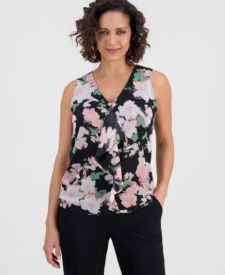 Women's Printed Ruffled Sleeveless Blouse