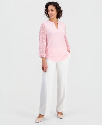 Petite Lace-Sleeve Split-Neck Tunic