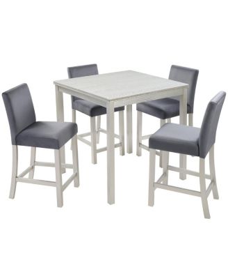 5-Piece Counter Height Dining Set with 34.5" Square Table and 4 Upholstered Chairs for Small Dining Rooms or Apartment