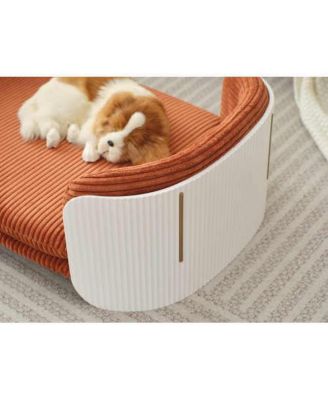 Cat Couch Bed with Mattress Indoor Pet Sofa White Brown