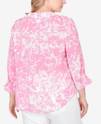 Plus Size Brushstroke Floral Silky Gauze Popover Top