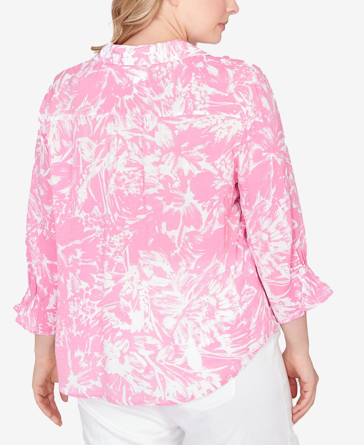 Ruby Rd. Plus Brushstroke Floral Silky Gauze Popover Top