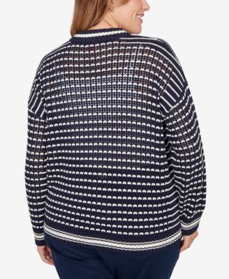 Plus Size Mesh Stitch Zip Sweater Jacket