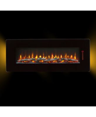 48 inch Curved Front Wall Mounted Electric Fireplace with remote and multi color flame & emberbed
