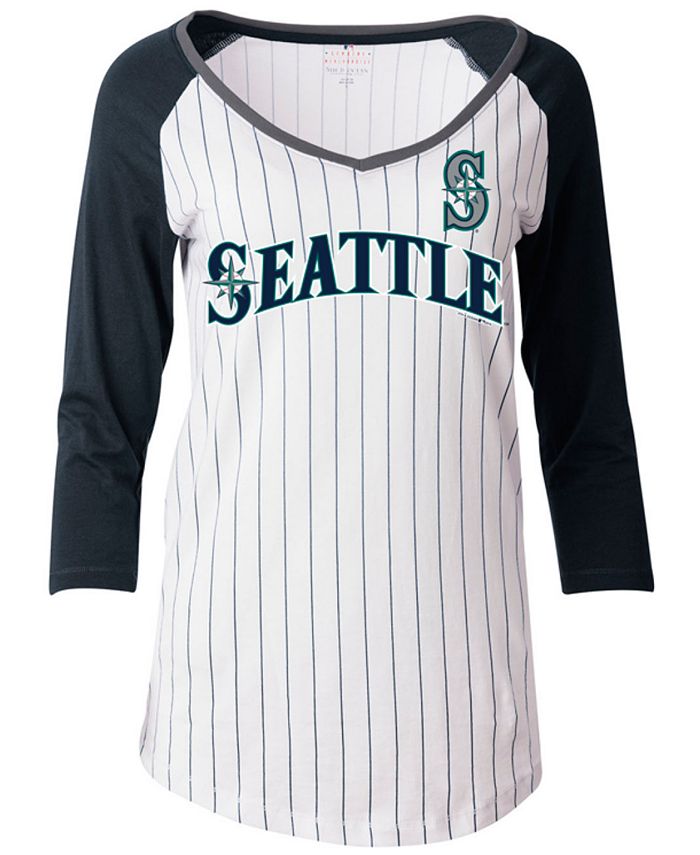 5th & Ocean Women's Seattle Mariners Pinstripe Glitter Raglan T-Shirt -  Macy's