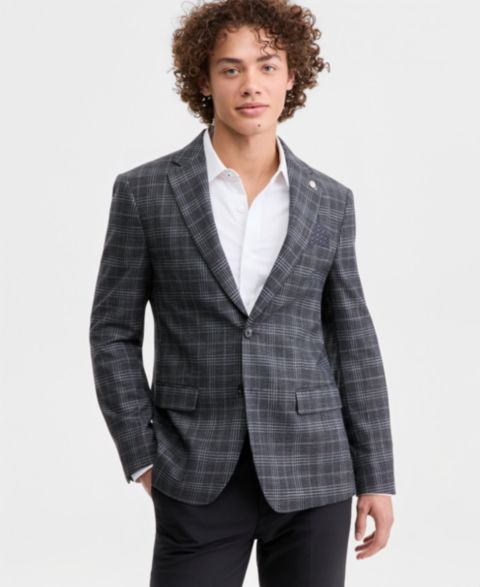 Мужской пиджак Tom Baine Plaid Notch-Lapel Slim-Fit Sport Coat, цвет: Чёрный клетчатый