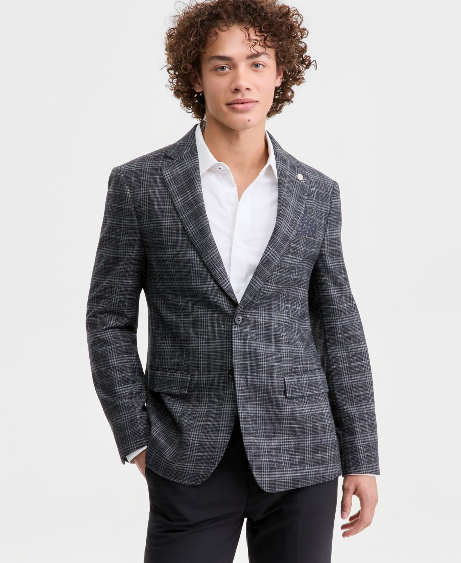 Men's Plaid Notch-Lapel Slim-Fit Sport Coat