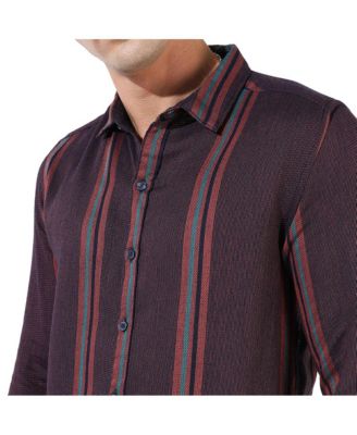Men's Maroon Striped Regular Fit Casual Shirt