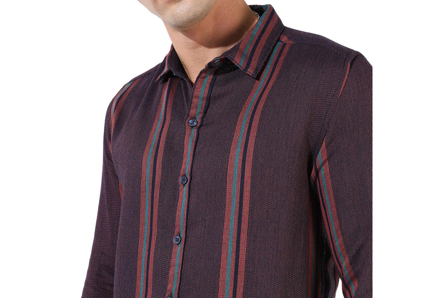 Men's Maroon Striped Regular Fit Casual Shirt