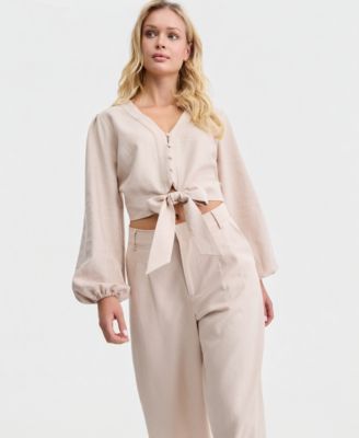 Shirley Linen Tie-Front Blouse & Sulli Linen Wide-Leg Pants