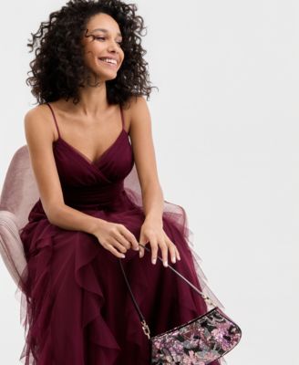 Juniors' Strappy V-Neck Lace Ball Gown 