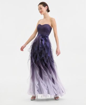 Juniors' Corkscrew-Ruffled Strapless Gown