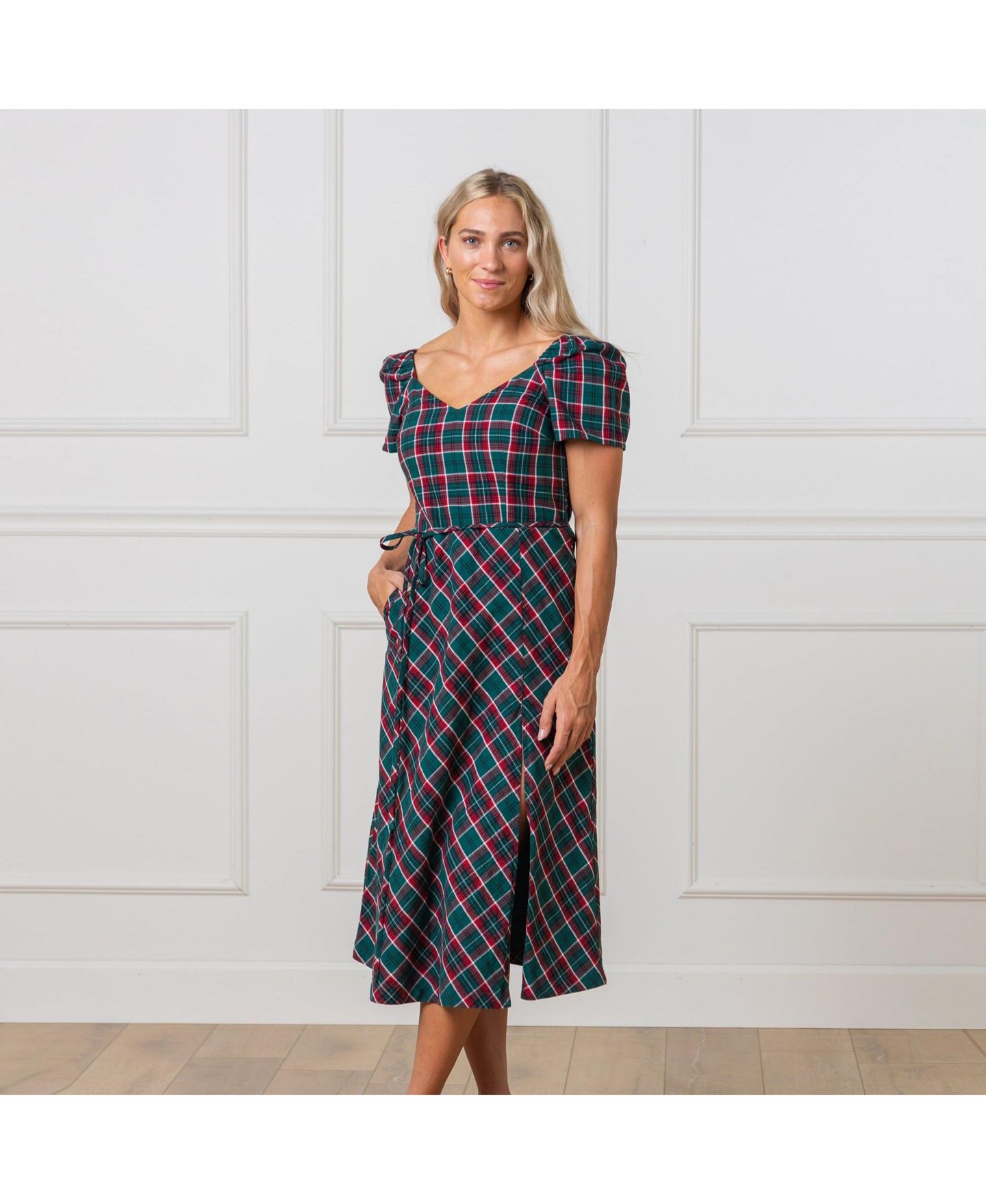 Женское платье Hope & Henry Short Sleeve Sweetheart, цвет: Зелёный клетчатый — фото 21