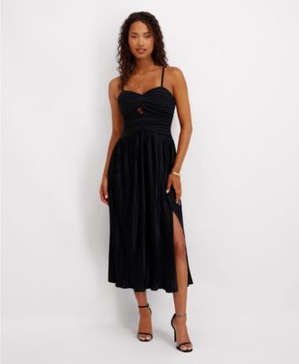 Women's Pleated Woven Sleeveless Midi Dress