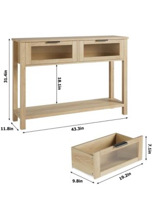 43'' Wood Narrow Glass Drawers 2 Tier Sofa Table Entryway Console Table