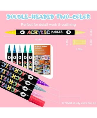 Dual Tip Quick-Dry Acrylic Paint Pens, 48 Vibrant Colors for Rock, Wood, Ceramic, DIY Crafts, Stone, Egg Painting
