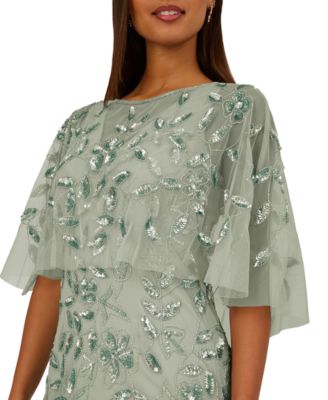 Women's Beaded Cape Crewneck Dress