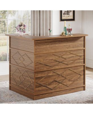 L-Shaped Kitchen Island, with Storage Shelves & Wine Glass Holder, Brown