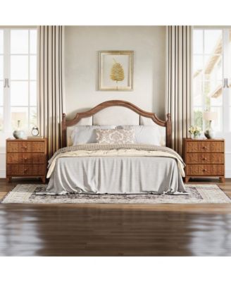 Nightstand with 3 Drawers, Farmhouse Bedside Table with Elegant Patterns, Brown