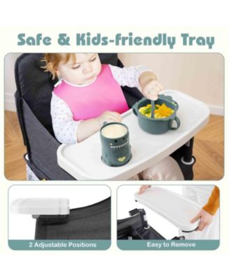 Toddler Folding High Chair with 2-position Tray Adjustable Safety Baffle