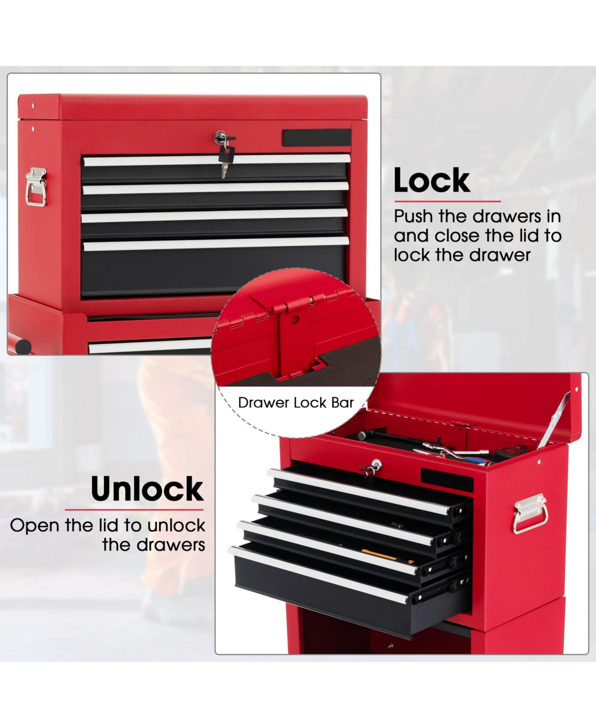 Sugift 6-Drawer Tool Chest with Heightening Cabinet.