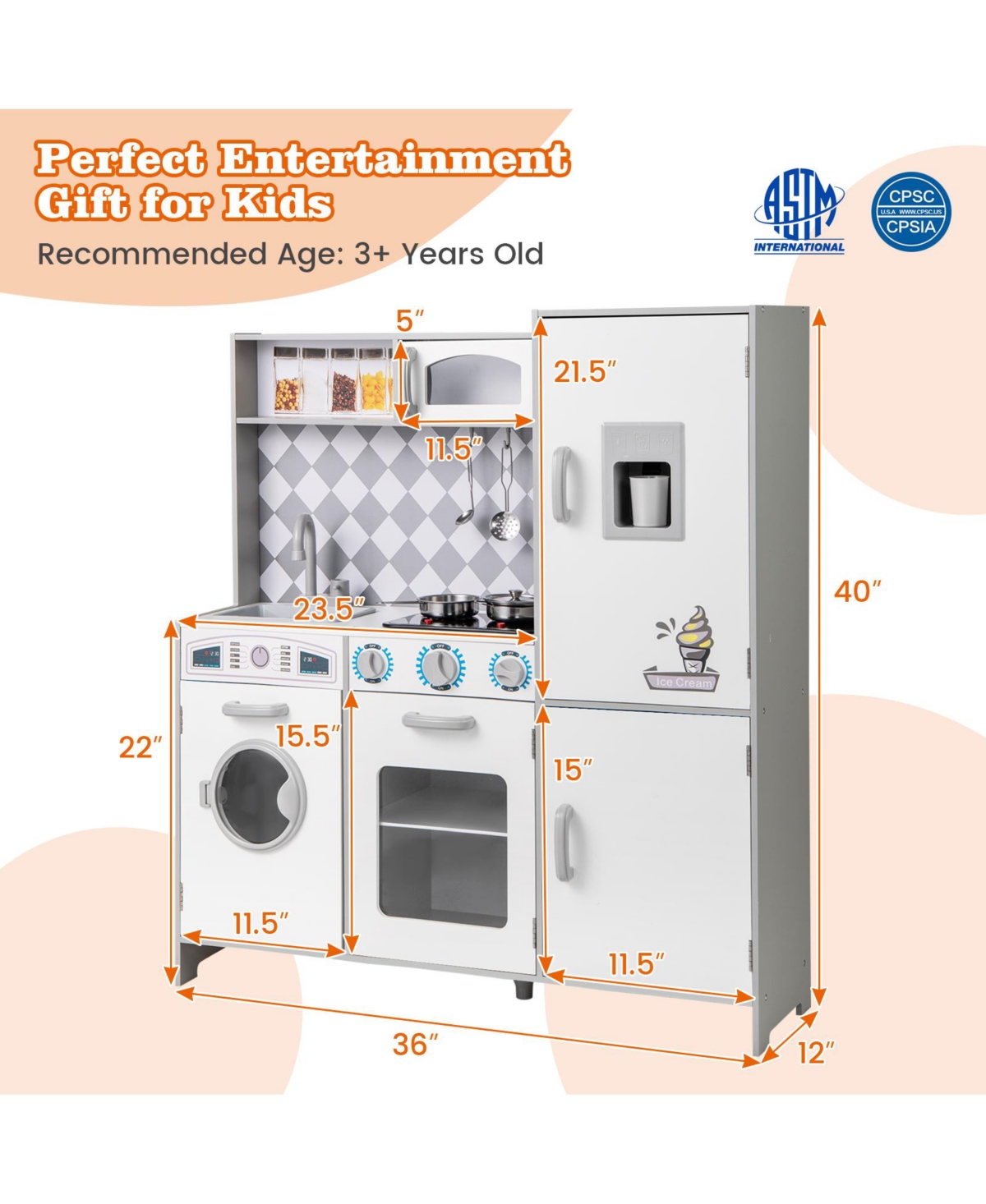 Pretend Play Kitchen for Kids Aged 3+ with Real Sounds and Lights