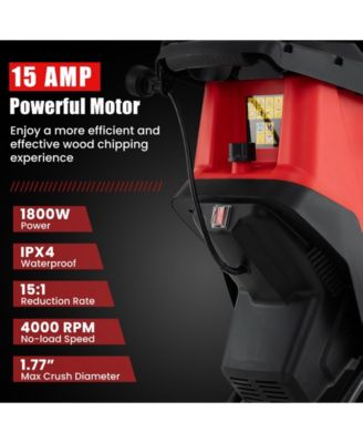 15-AMP Electric Wood Chipper and Shredder Leaf Mulcher with Wheels-Red
