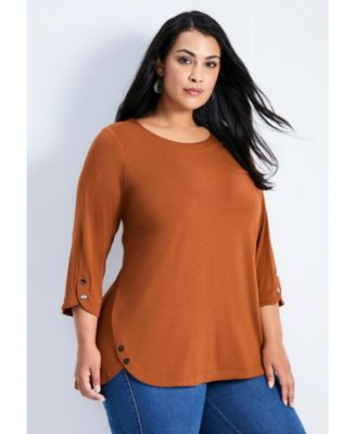 Women's Plus Size Sabrina Btn Dtl 3/4 Slv Top