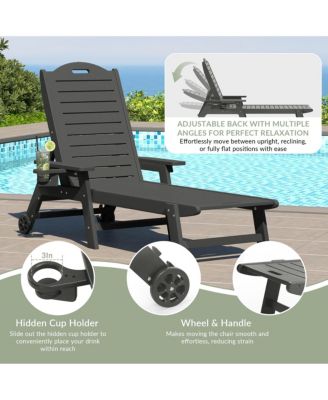 2-Piece Outdoor Patio Chaise Lounge Chair with Wheels & Cup Holder with Patio Side Table