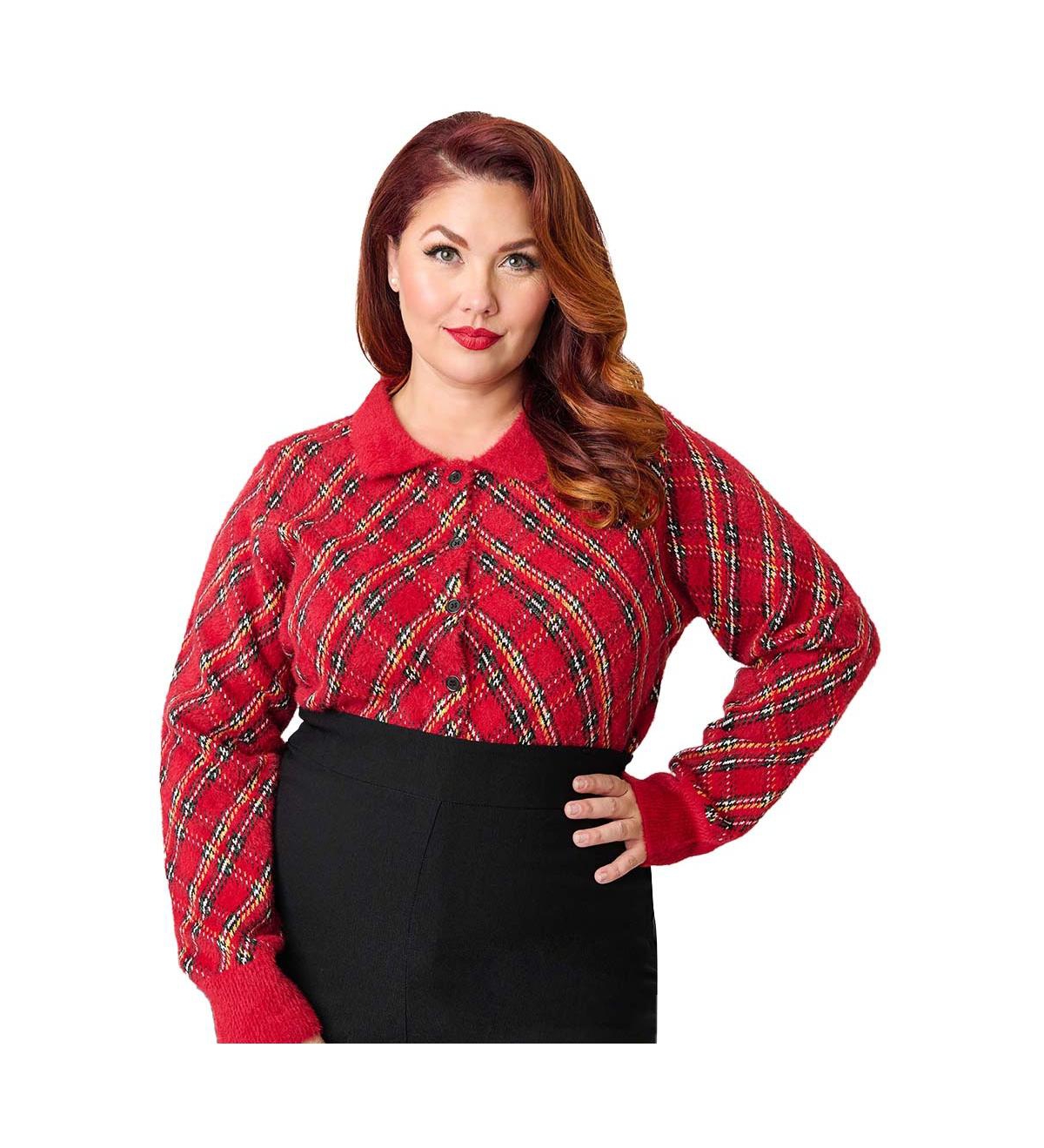 Unique Vintage Plus Collared Knit Cardigan