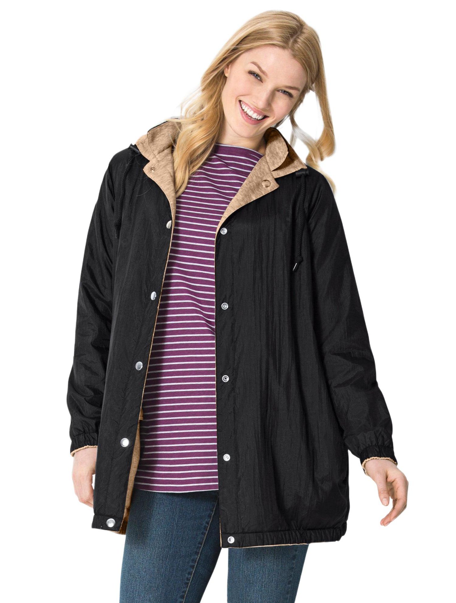 Plus Size Fleece Nylon Reversible Jacket